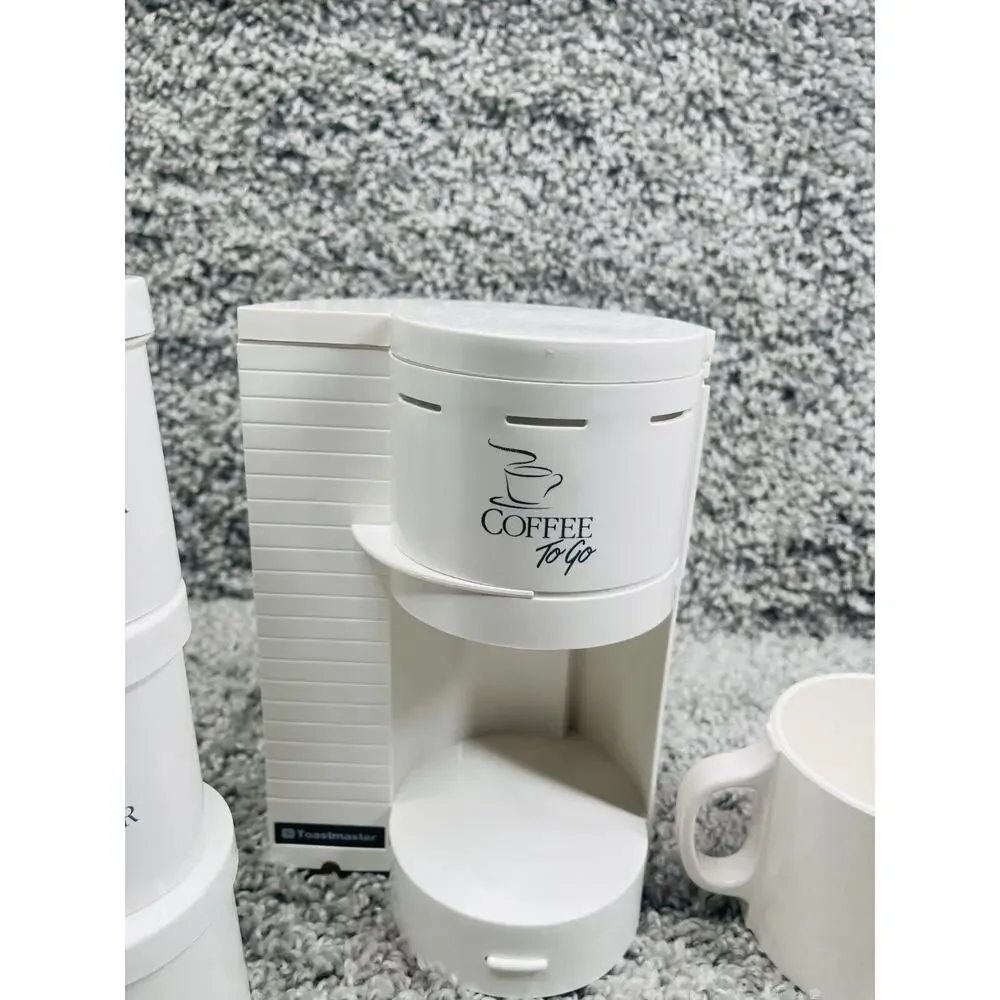 Toastmaster White Coffee To Go Travel Coffee Maker W/ Mug 3 Canisters Container